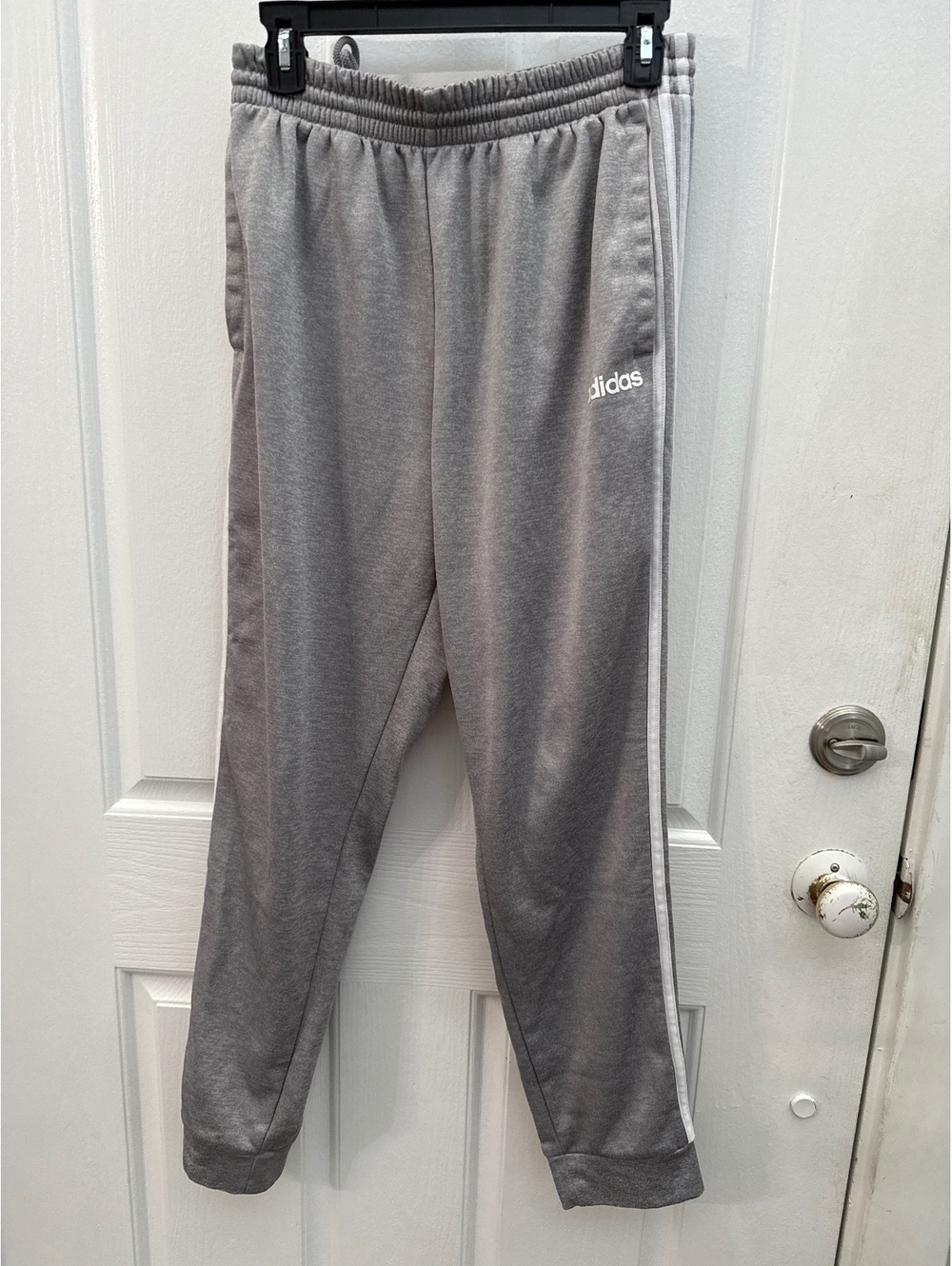 Adidas Women's Gray Joggers with White Stripes, Medium Size, Elastic Waistband